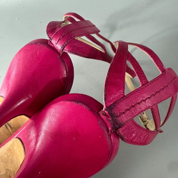 Jimmy Choo Hot Pink Leather Strappy Ankle Strap Heels, Size 37.5'' - Picture 14 of 14